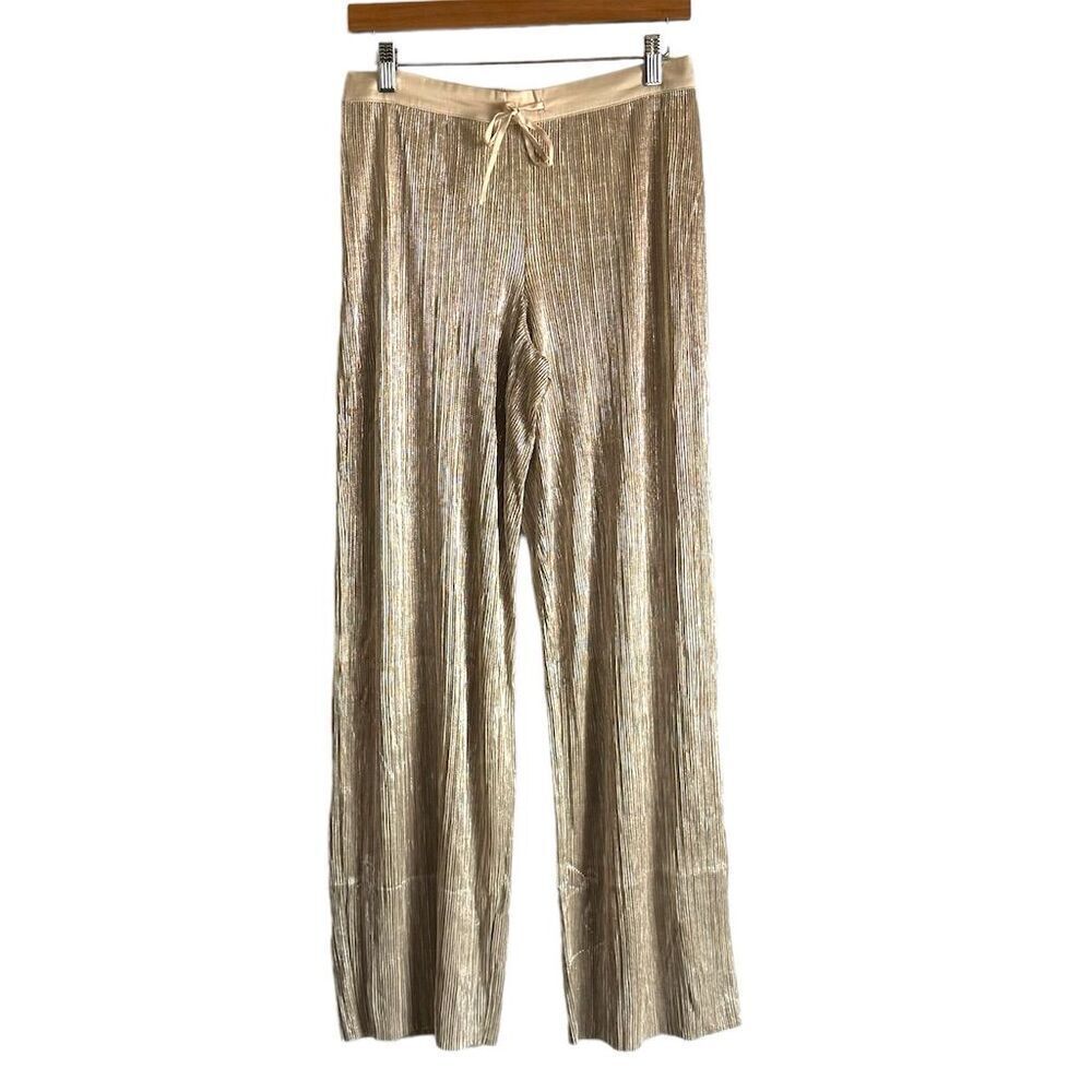 Victoria's Secret Women's Shine Pleat Lounge Sleep Pants Gold Champagne Size M